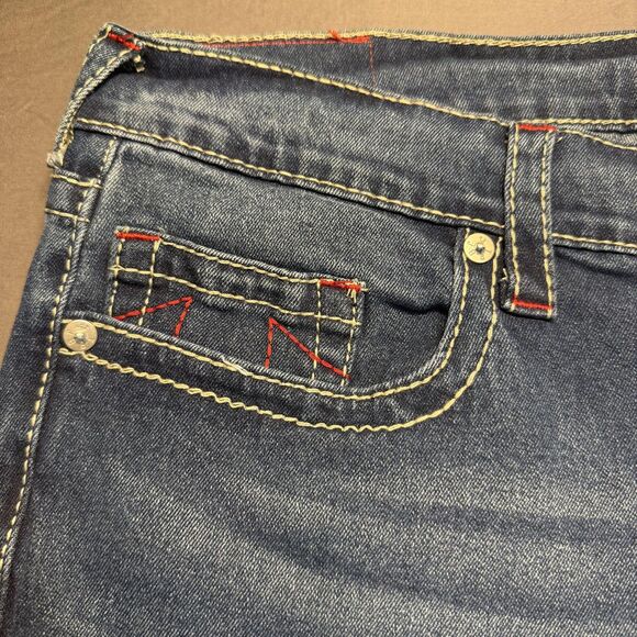 True Religion Geno Jeans Mens 38 Blue Relaxed Slim Red Stitch Denim Pants - Picture 2 of 9